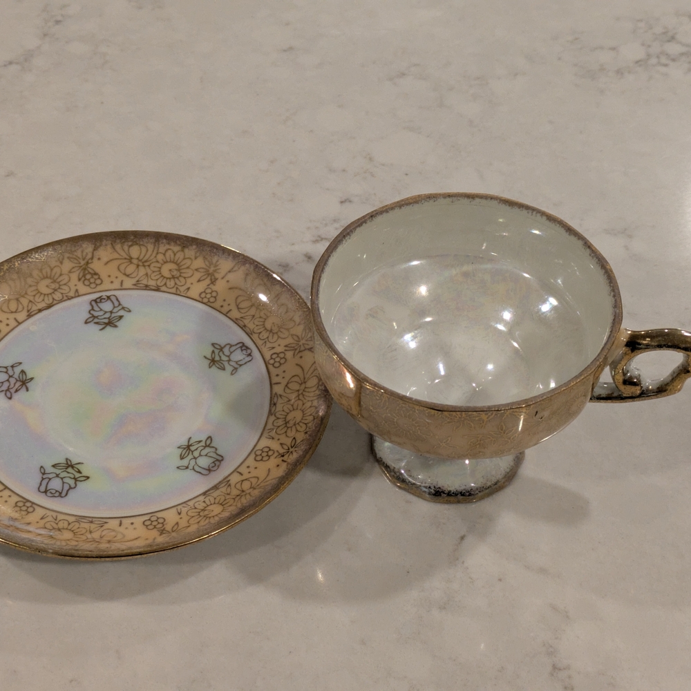 Vintage Gold and White Teacup and Saucer Set